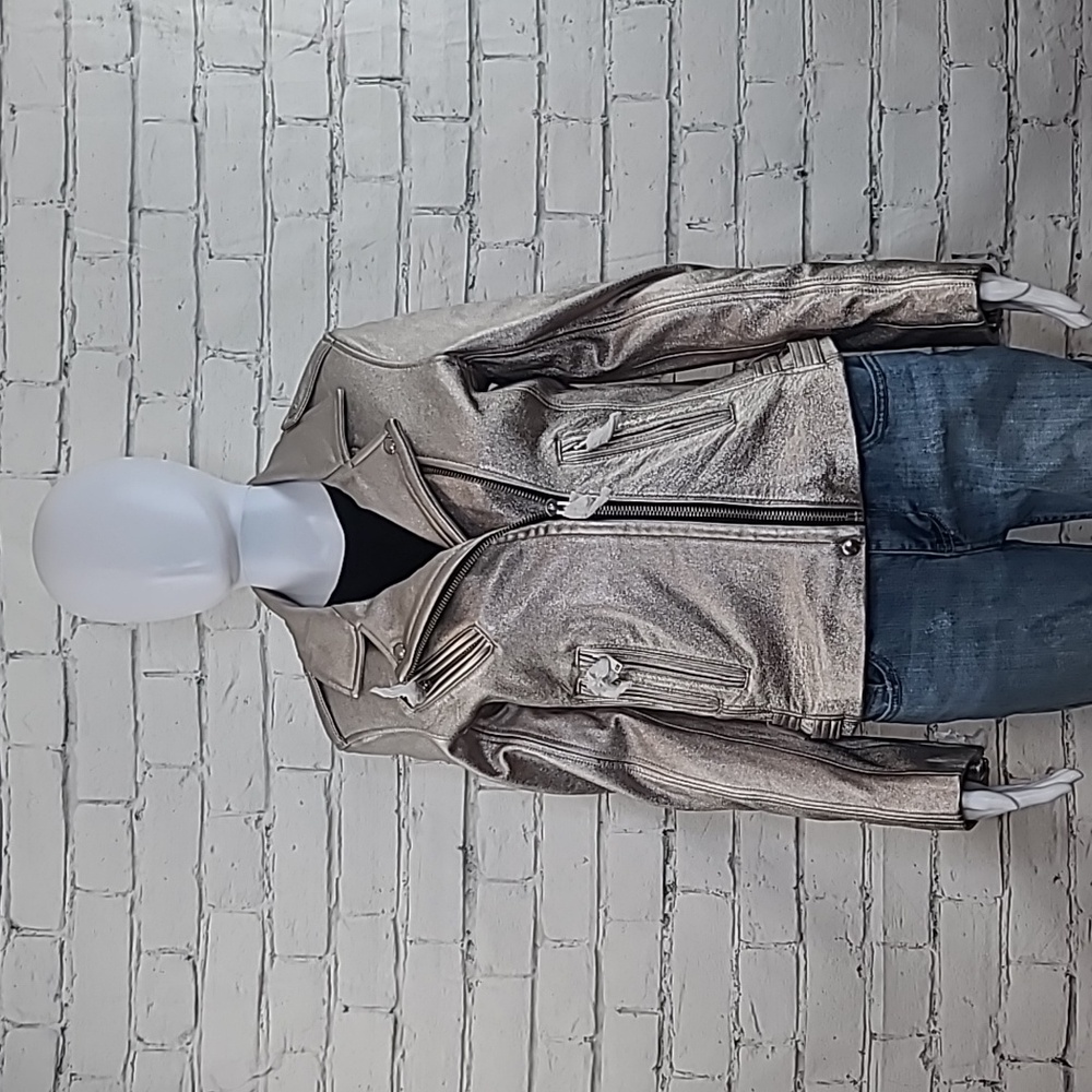 IRO Edgy Han Soft Lamb Leather Biker/Moto Jacket in Metallic Golden Brown - NWT